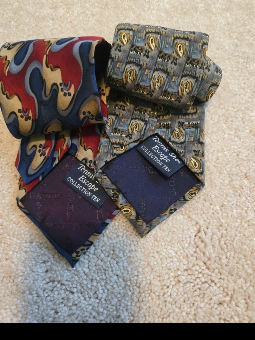 J. Garcia Multicolor Silk Tie Duo Featuring Blue, Red & Gold Accents - Picture 4 of 6